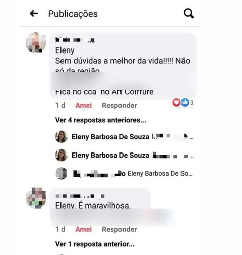 Print real de depoimento de paciente indicando a Eleny