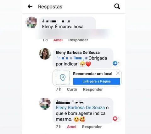 Print real de depoimento de paciente agradecendo a indicação